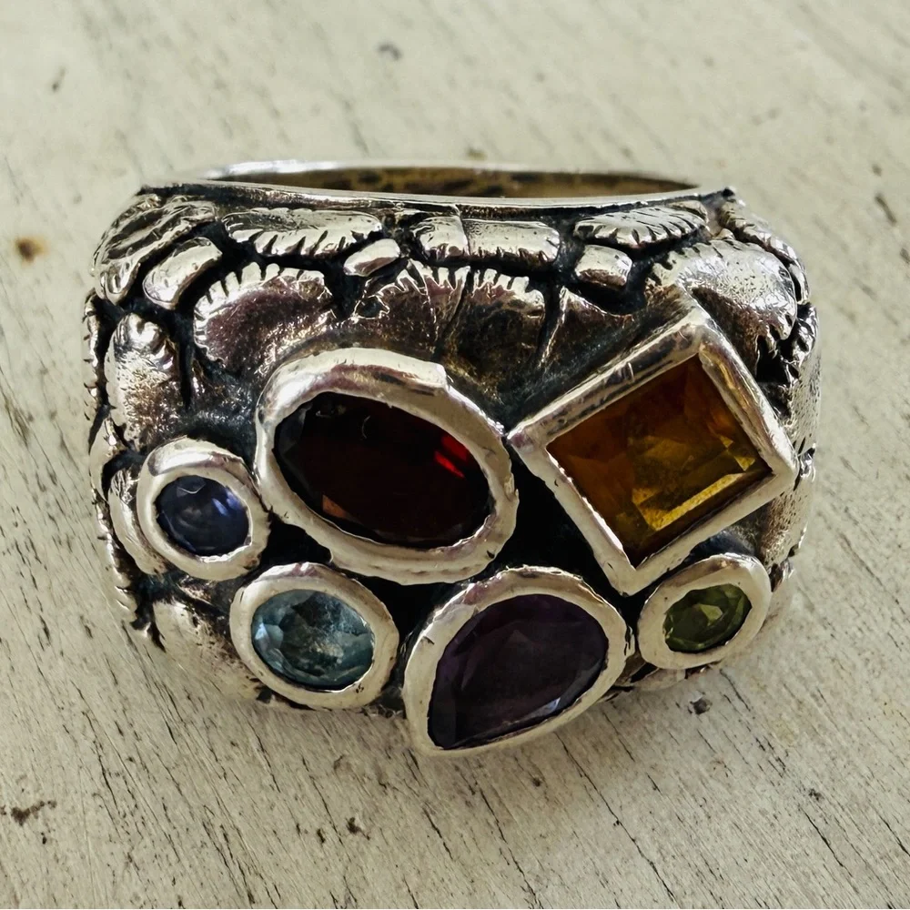 Vintage Chi Multiple Semi Precious Stone Sterling Silver Ring - Picture 5 of 8